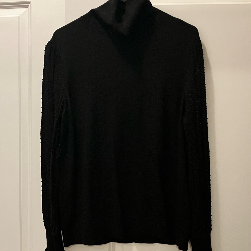 LOFT soft black turtleneck sweater with sparkle sleeves